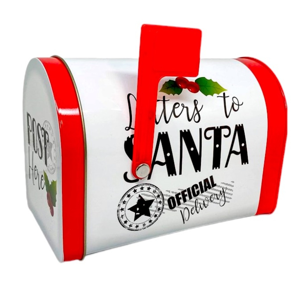 Letters to Santa Christmas Tin Tabletop Mailbox Decoration Red Official Delivery - Picture 2 of 11